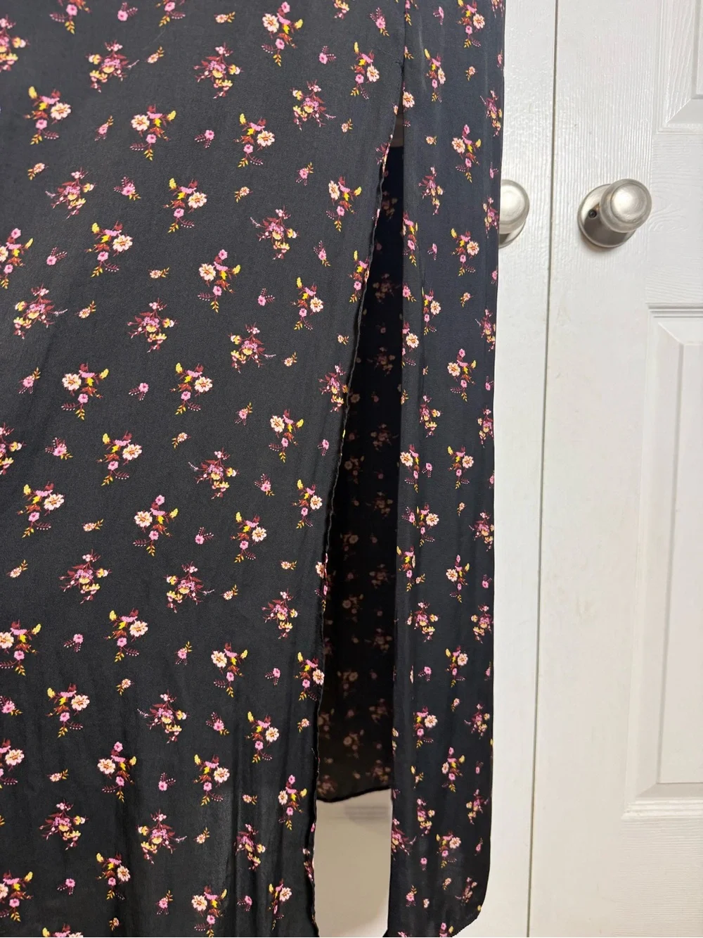 Free People Black Maxi Dress with Pink Floral Print
